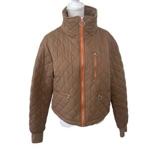 Avec Les Filles Brown Quilted Cropped Full Zip Jacket Womens Size Small